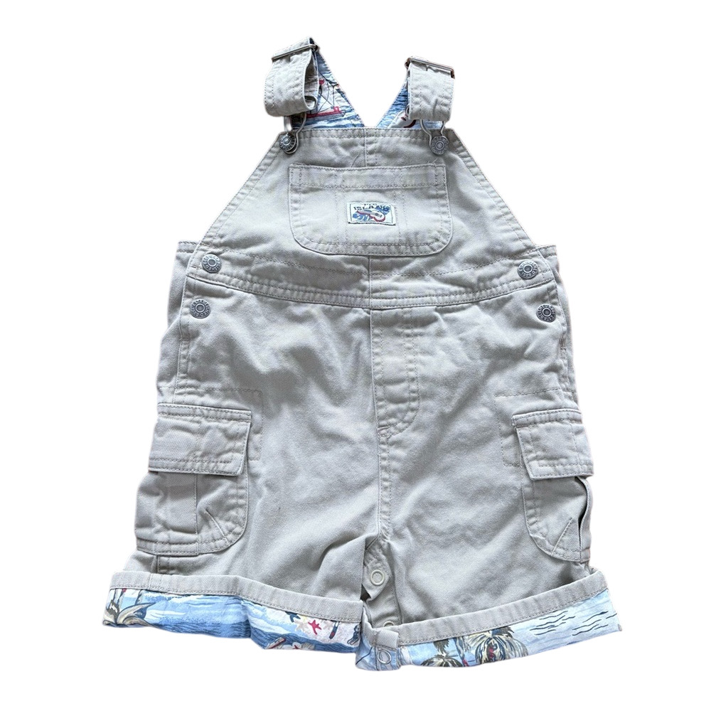 Vintage Children’s Place PLC Island Khaki Hawaiian Print Short Overalls Size 18M